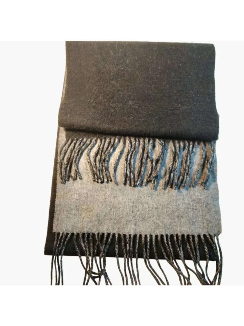 Alashan Reversible Wool Scarf Fringe Black Gray Merino Cashmere